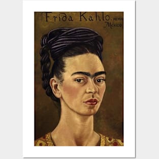 Self Portrait in Red and Gold Dress by Frida Kahlo Posters and Art